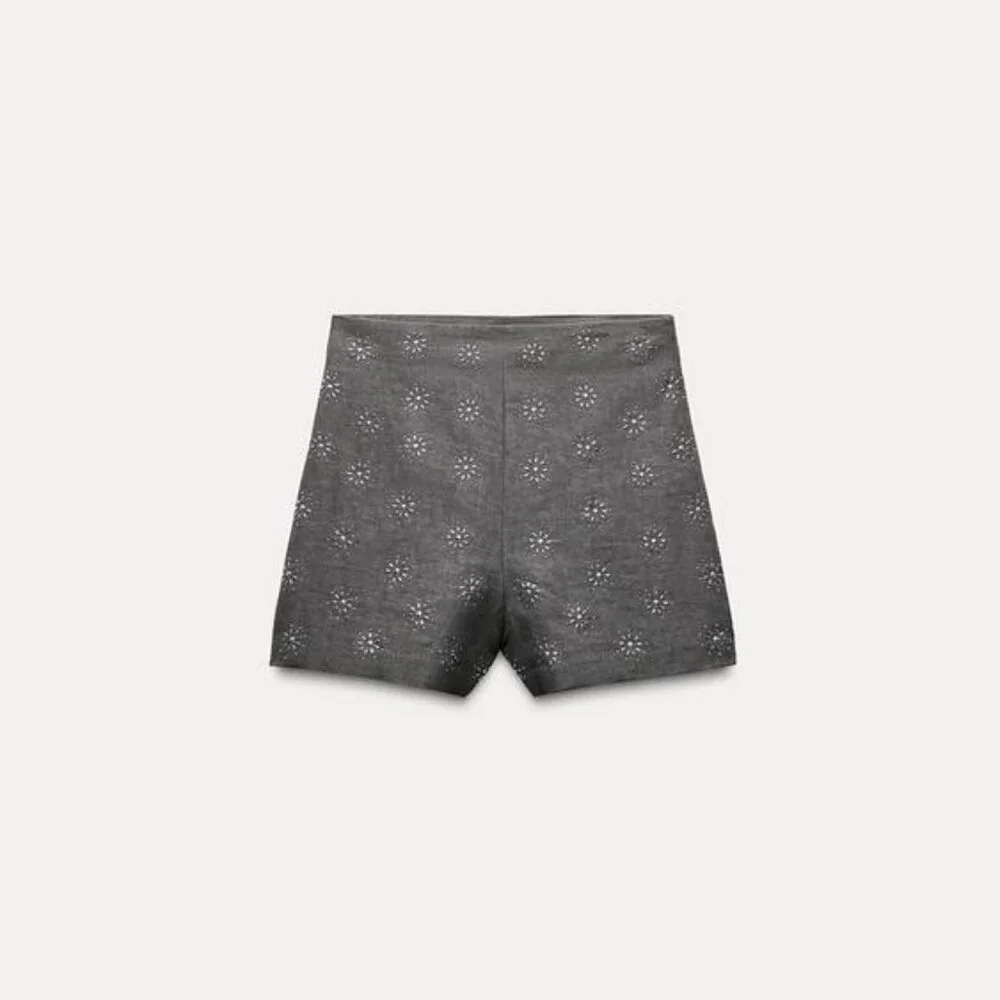 Zara LINEN BLEND EMBROIDERED SHORTS ZW COLLECTION - Picture 6 of 9